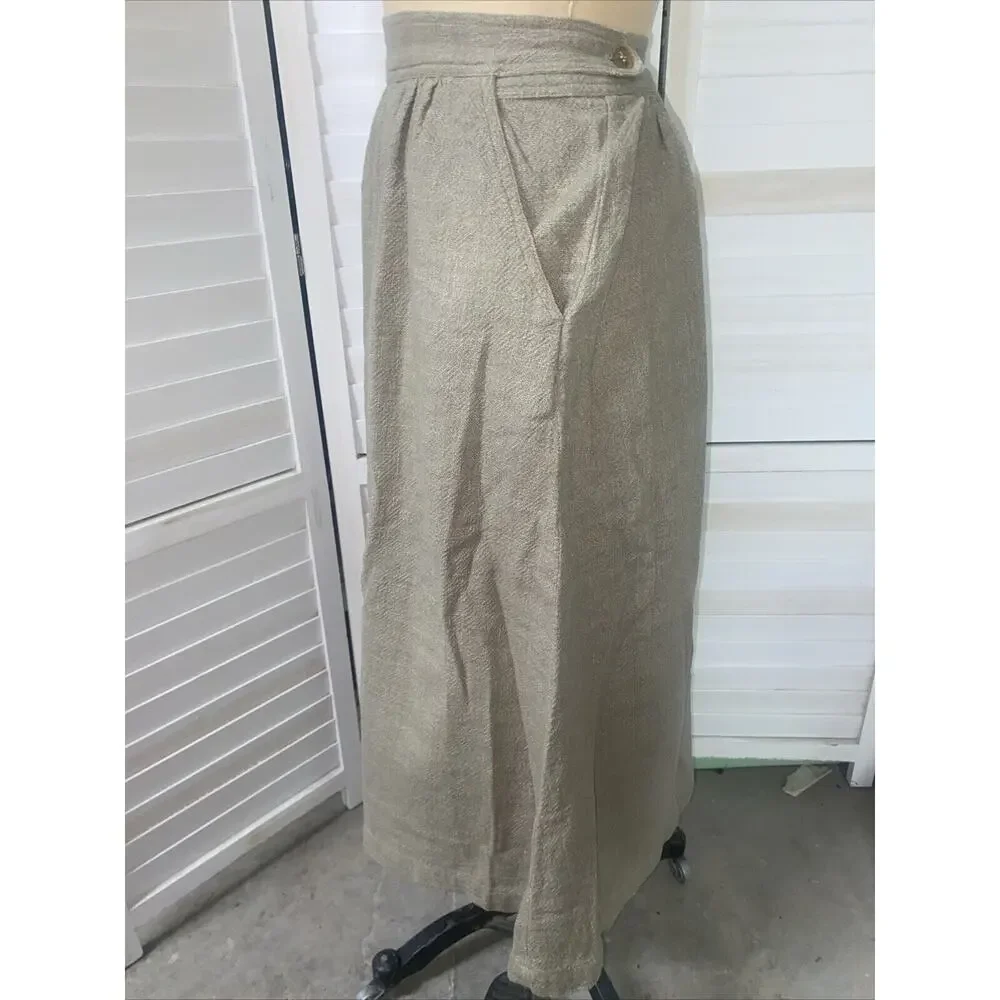 Vintage 60s Sangam Imports Midi A Line Skirt Khaki Cotton Sz Small - Picture 4 of 11